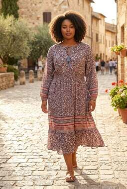 Knox Rose Floral Long Sleeve Boho Midi Dress Size L